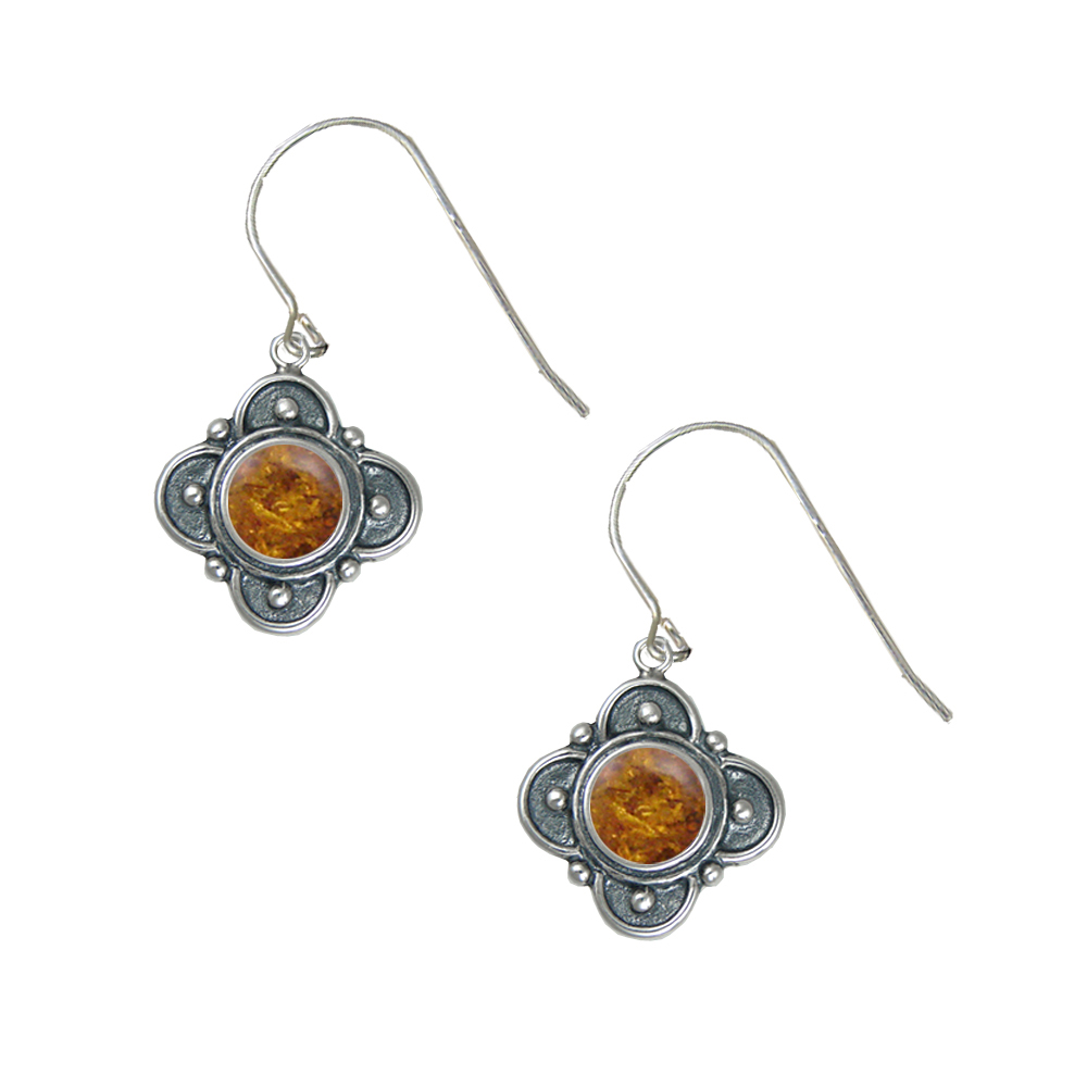 Sterling Silver Designer in Amber Gemstone Drop Dangle Earrings